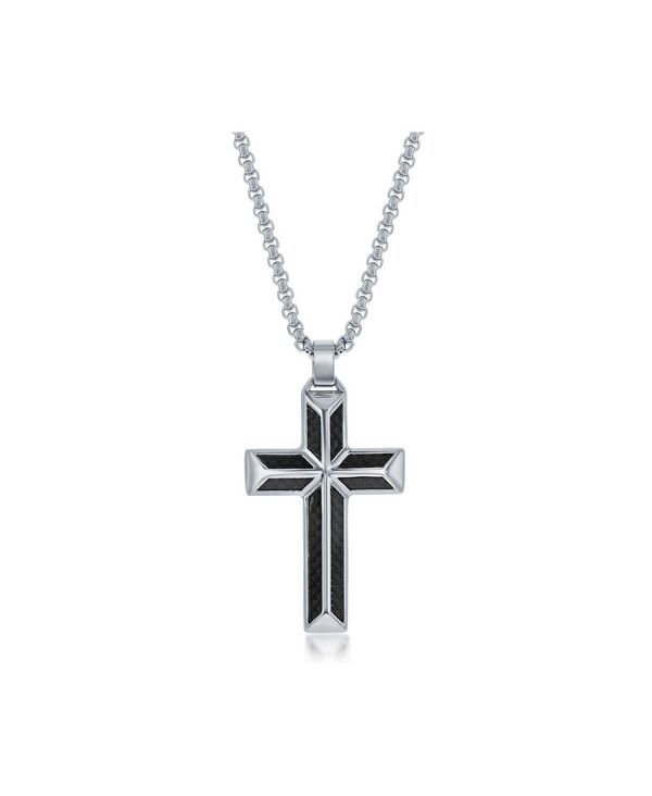 メタロ レディース アクセサリー ネックレス・チョーカー・ペンダントトップ Tシャツ レース Metallo Stainlessteel Black Carbon Fiber Cross Neckla