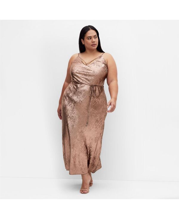 シティーシック レディース トップス ワンピース トール CITY CHIC Womens Kaia Metallic Slip Dress Gold ゴールド