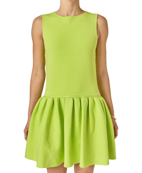 イングリッシュファクトリー レディース トップス ワンピース ノースリーブ ニット English Factory Womens Peplum Sleeveless Knit Dress Lime ラ