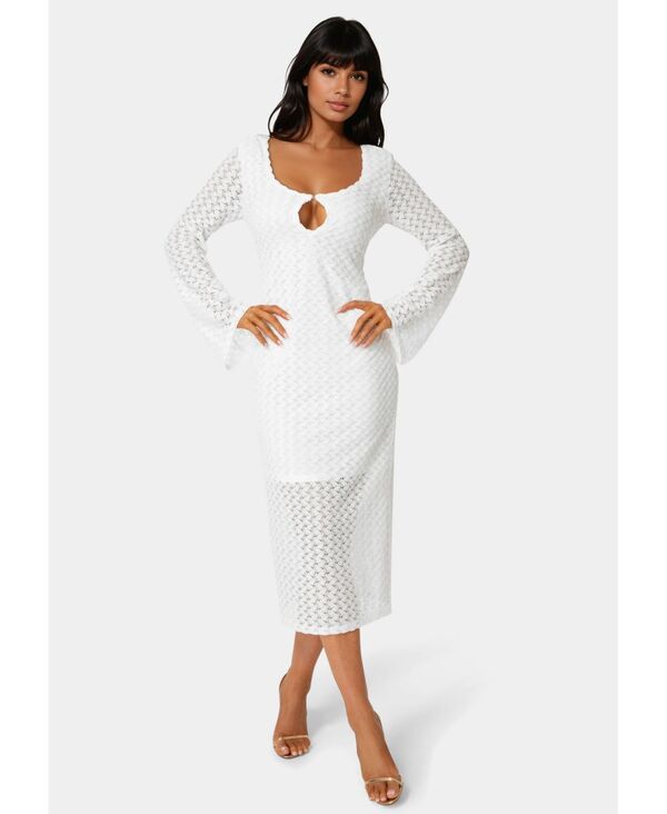 ベベ レディース トップス ワンピース カットアウト マキシ Bebe Womens Long Sleeve Cut Out Crochet Maxi Dress White ホワイト