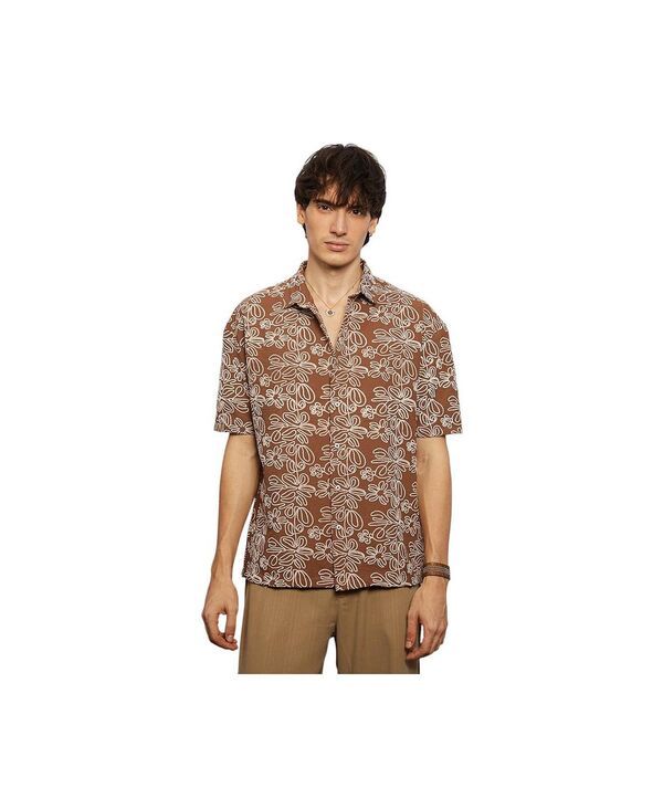 キャンパスストラ メンズ トップス シャツ フラワー柄 フラワー Campusutra Mens Mocha Brown FloralLined Oversized Shirt Brown ブラウン