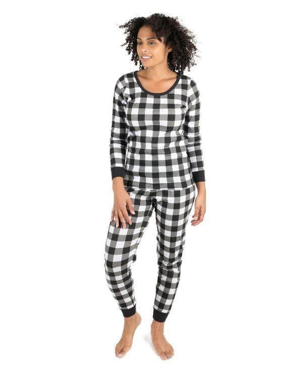 レベレット レディース アンダーウェア ナイトウェア コットン Leveret Women s Two Piece Cotton Plaid Holiday Pajamas Plaid black w