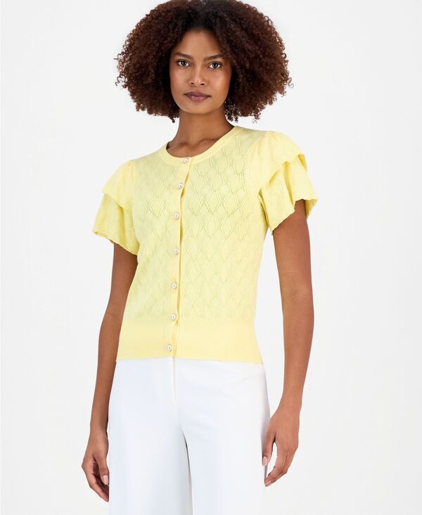 ティー・タハリ レディース アウター ニット・セーター カーディガン Tahari Womens Pointelle FlutterSleeve Cardigan Sweater Spring Sun