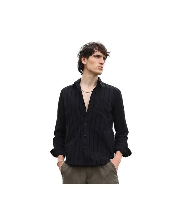 キャンパスストラ メンズ トップス シャツ Campusutra Mens Midnight Blacl Pastel Striped Shirt Black ブラック
