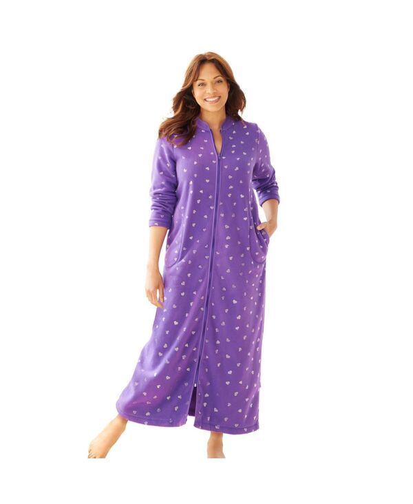 ドリームスアンドコー レディース アンダーウェア ナイトウェア プラスサイズ Dreams Co Womens Plusize Plush ZipFront Robe Plum burst heart