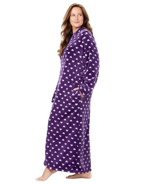 ドリームスアンドコー レディース アンダーウェア ナイトウェア プラスサイズ Dreams Co Womens Plusize Plush ZipFront Robe Plum burst heart
