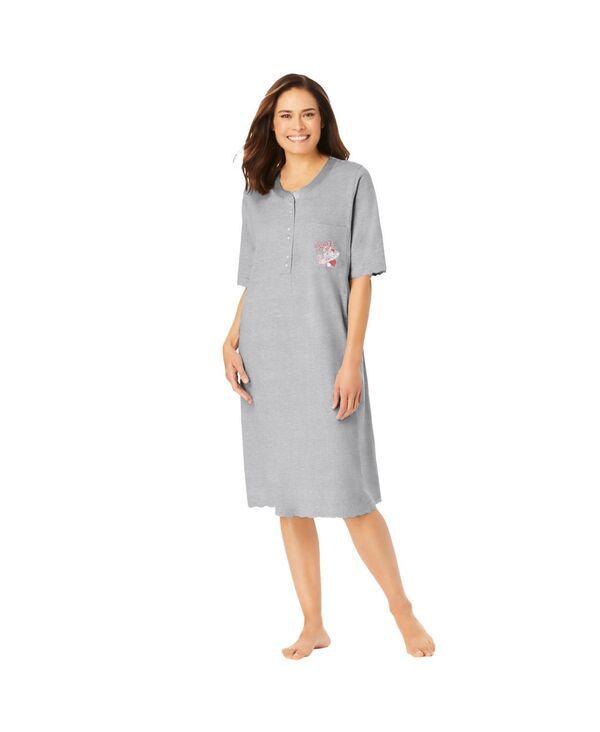 ドリームスアンドコー レディース アンダーウェア ナイトウェア シャツ サテン コットン Dreams Co Womensatin Trim Cotton Sleepshirt Heather gre