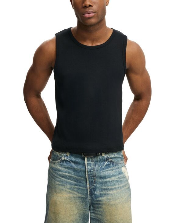 コットンオン メンズ トップス シャツ リブ ノースリーブ COTTON Mensleeveless Ribbed Tank Undershirt Black ブラック