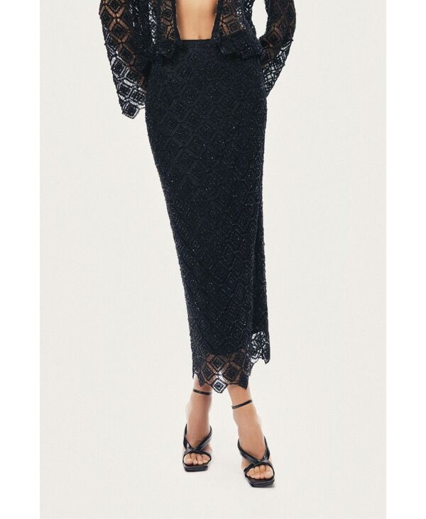 ノクチューン レディース ボトムスカート ミディ レース NOCTURNE Womens Lace Midi Skirt Black ブラック