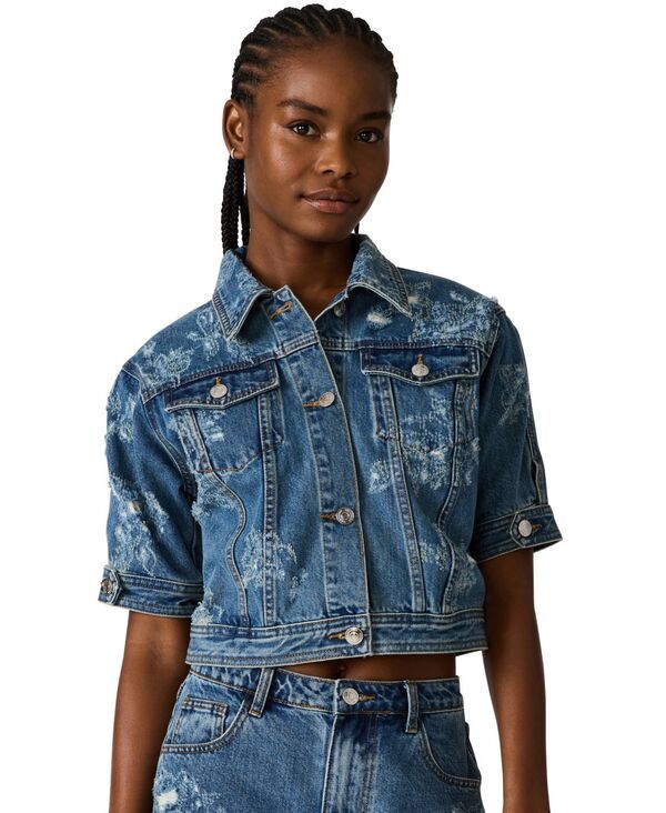 スティーブ マデン レディース アウター ジャケット・ブルゾン Steve Madden Womens Colla red Front Button Jacket Mixed Indigo インディゴ