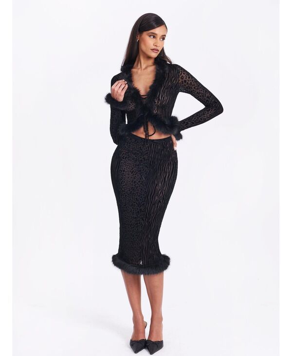 ミスサークル レディース ボトムスカート アニマル柄 プリント ベルベット Miss Circle Womens Halia Black Animal Print Burnout Velvet Fur