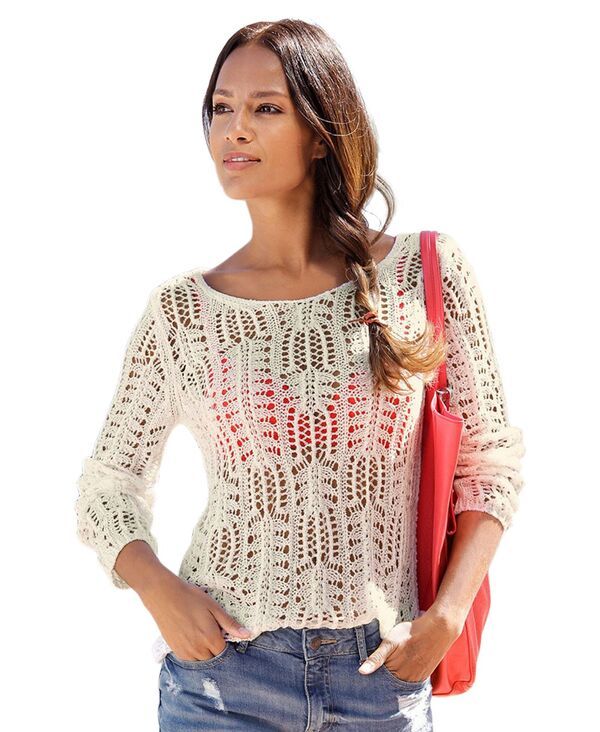 ラスカーナ レディース アウター ニット・セーター LASCANA Womenscoop Neck Open Knit Pullover Sweater Ivory アイボリー