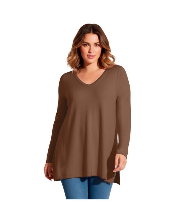 アベニュー レディース アウター ニット・セーター Vネック AVENUE Womens VNeck Tunic Sweater Deep mocha モカ
