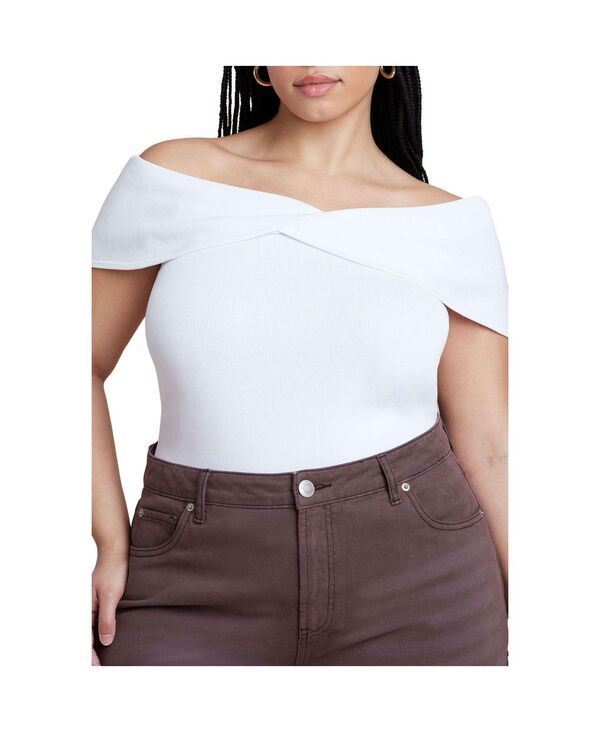 エロクイ レディース アウター ニット・セーター ELOQUII Womens Twisted Off The Shoulder Sweater White ホワイト