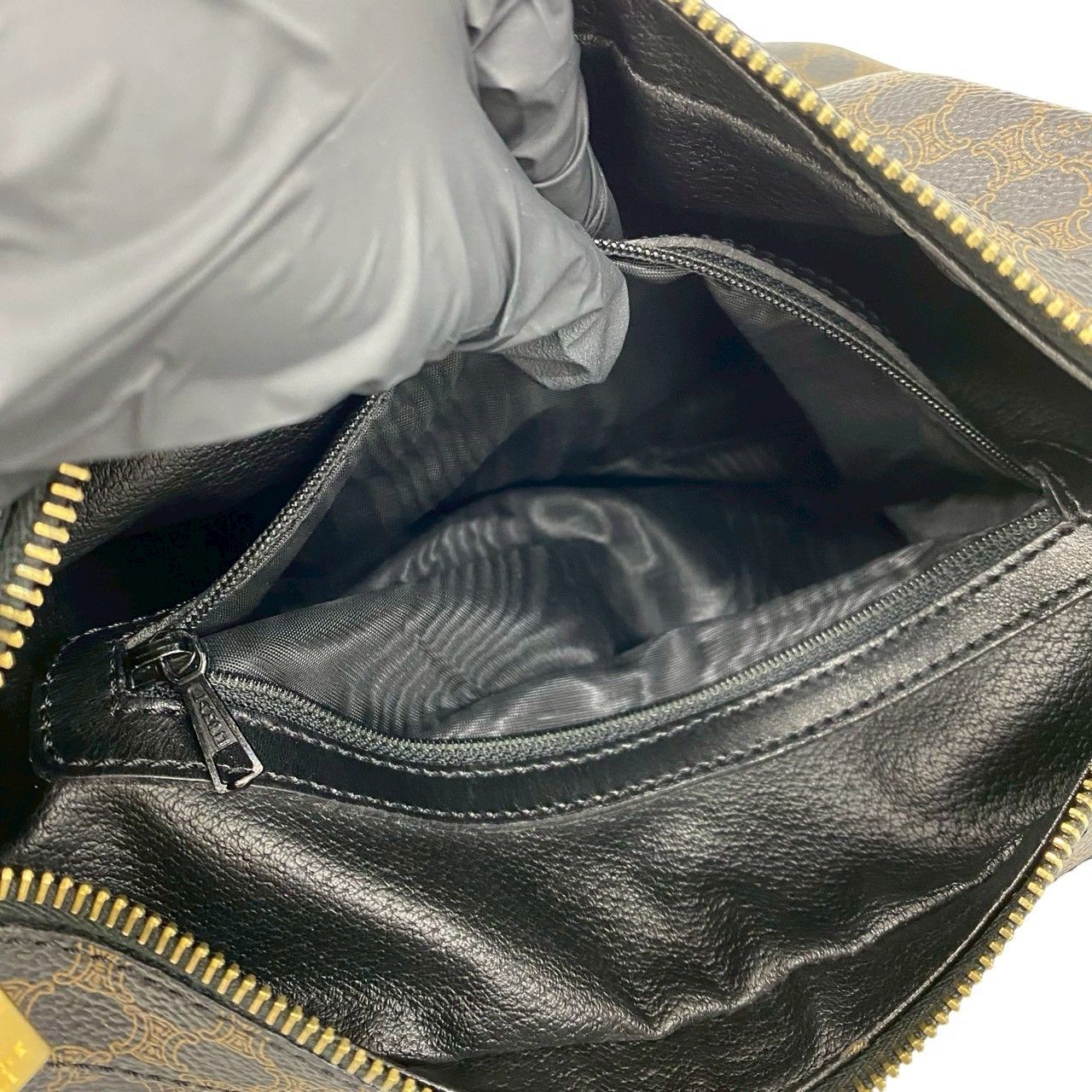 極 美品 CELINE セリーヌ マカダム ブラゾン 柄 ロゴ リング 金具