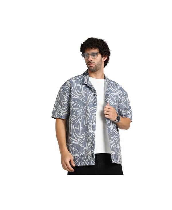 キャンパスストラ メンズ トップス シャツ Campusutra Mensteel Blue VineLines Resort Oversized Shirt Blue ブルー