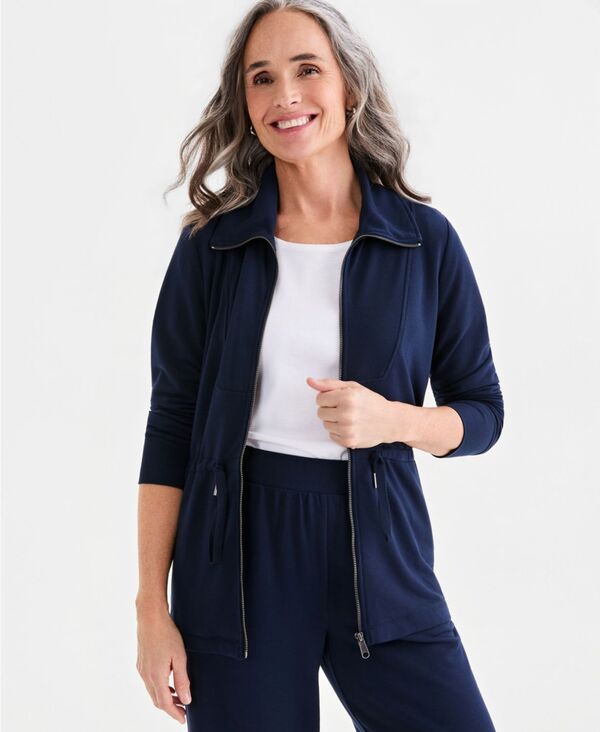 スタイルアンドコー レディース アウター ジャケット・ブルゾン パイル Style Co Womens LuxLounge French Terry Zip Jacket Industrial Blu