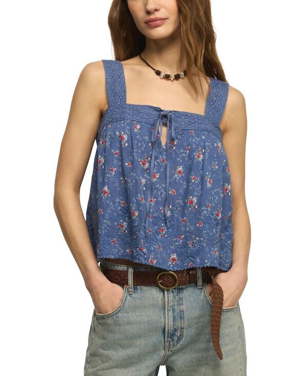 ラッキーブランド レディース トップス タンクトップ フラワー柄 刺繍 フラワー Lucky Brand Womens Floral Embroide red Square Neck Tank Top
