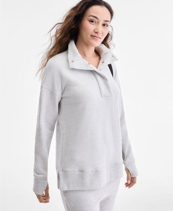 イデオロギー レディース アウター ニット・セーター パイル IDeology Womens French Terry HalfSnap Tunic Silver Heather ヘザー