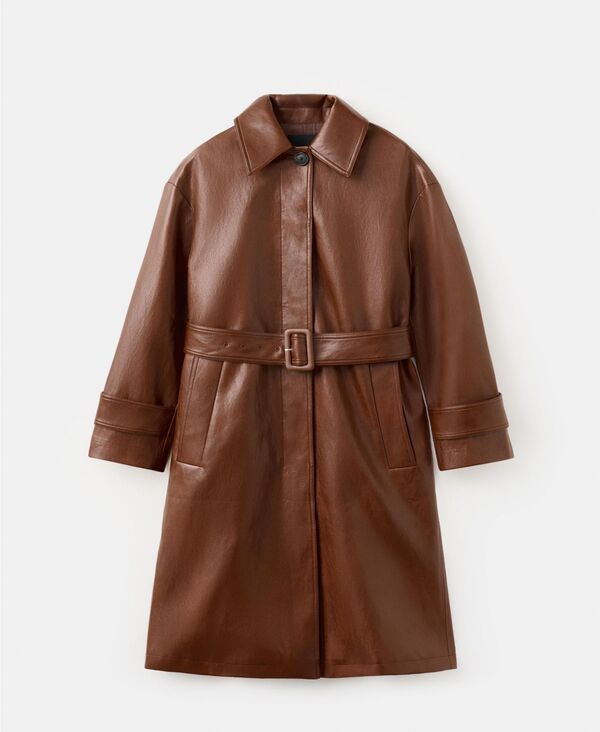 マンゴ レディース アウター コート レザー MANGO Womens Long FauxLeather Beltrench Coat Brown ブラウン