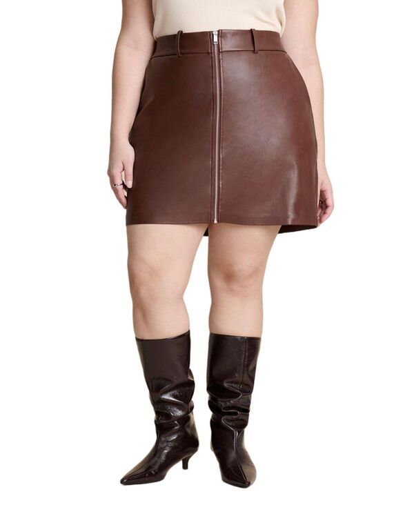エロクイ レディース ボトムスカート プラスサイズ ミニ レザー フェイクレザー ELOQUII Womens Plusize Faux Leather Mini Skirt Chocolate fo