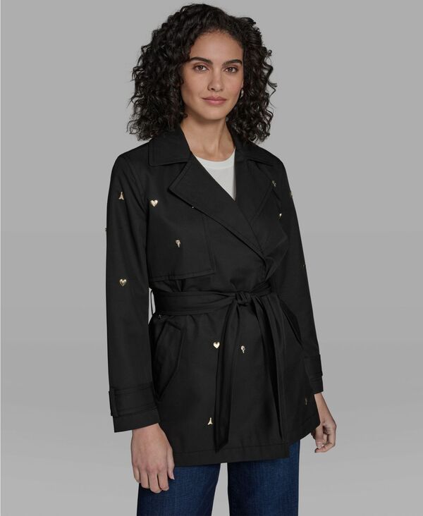 カール ラガーフェルド レディース アウター コート KARLAGERFELD PARIS Womens Double Breasted Studded Trench Black ブラック