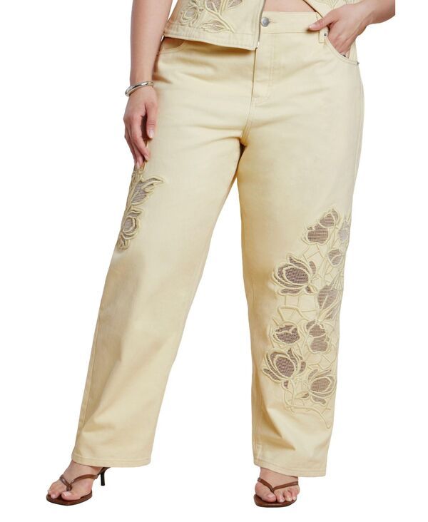 エロクイ レディース ボトムス デニムパンツ フラワー柄 フラワー ELOQUII Womens Floral Embroidery Jean Sunlight