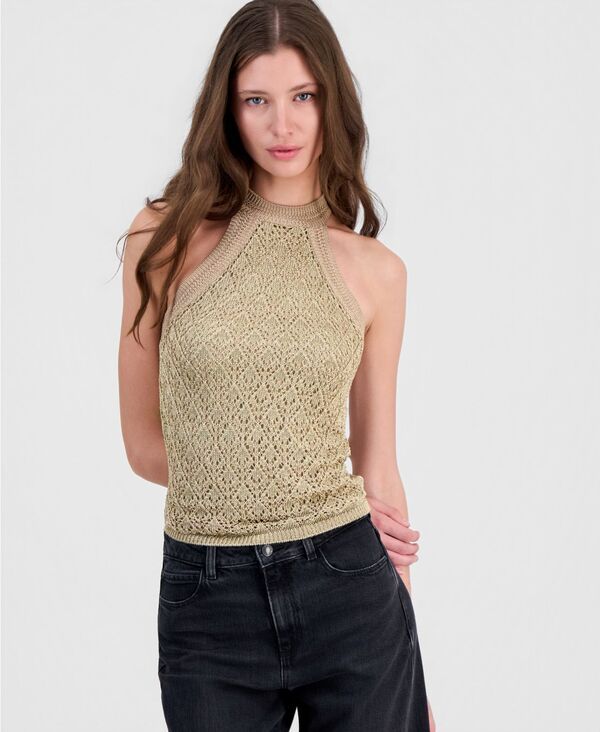 ゲス レディース アウター ニット・セーター ノースリーブ GUESS Womensleeveless Pointelle Stitch Serina Lurex Sweater Light Gold
