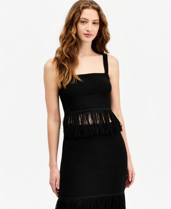 バースリー レディース トップス タンクトップ フリンジ Bar III WomensquareNeck FringeTrim Tank Top Black ブラック