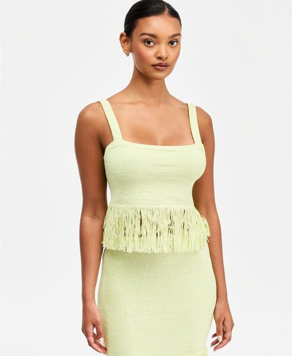 バースリー レディース トップス タンクトップ フリンジ Bar III WomensquareNeck FringeTrim Tank Topale Green グリーン