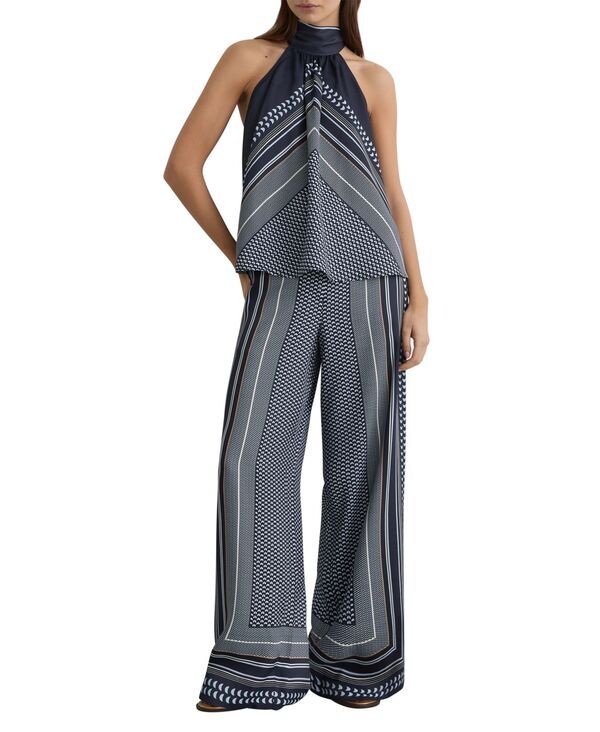 レイス レディース ボトムス カジュアルパンツ プリント REISS Womens Anna WideLeg Printed Trouser Pants Navy ネイビー