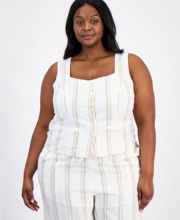 アンドノウディス レディース トップス ベスト プラスサイズ And Now This Trendy Plusize Striped SquareNeck Vest Cream Stripe クリーム