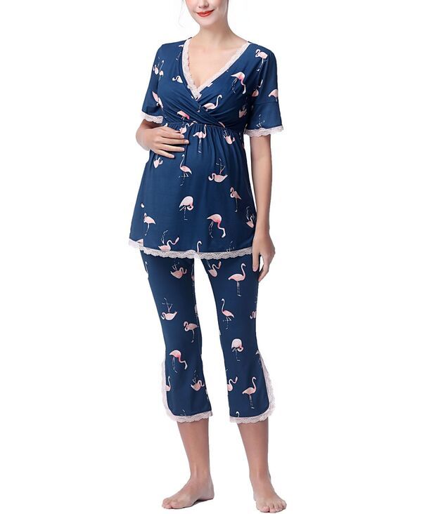 キミアンドカイ レディース アンダーウェア ナイトウェア マタニティ kimi kai Maternity Koi Nursing Pajama Set Denim blue デニム