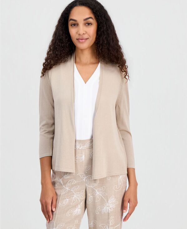 カスパール レディース アウター ニット・セーター プチ カーディガン Kasper Womens OpenFront 34Sleeve Cardigan Regular Petite Summer