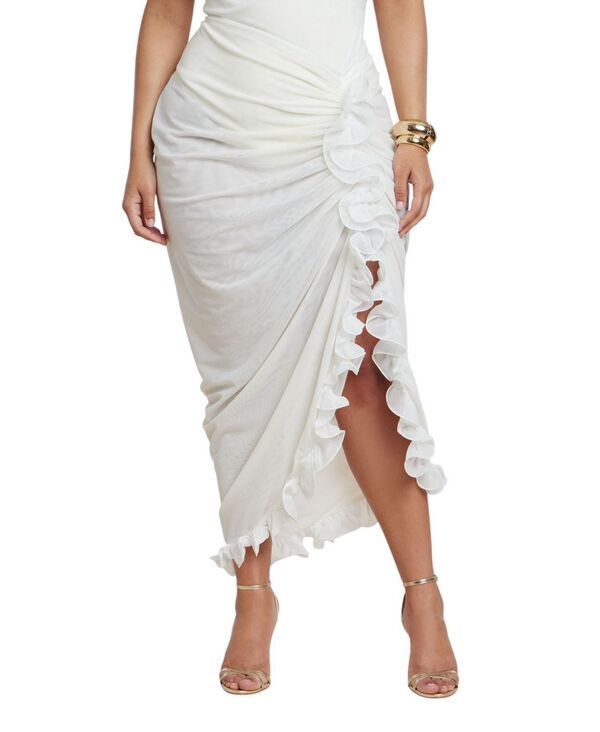 エロクイ レディース ボトムスカート フリル メッシュ シアー ELOQUII Womens Ruffled Sheer Mesh Skirt Coconut milk