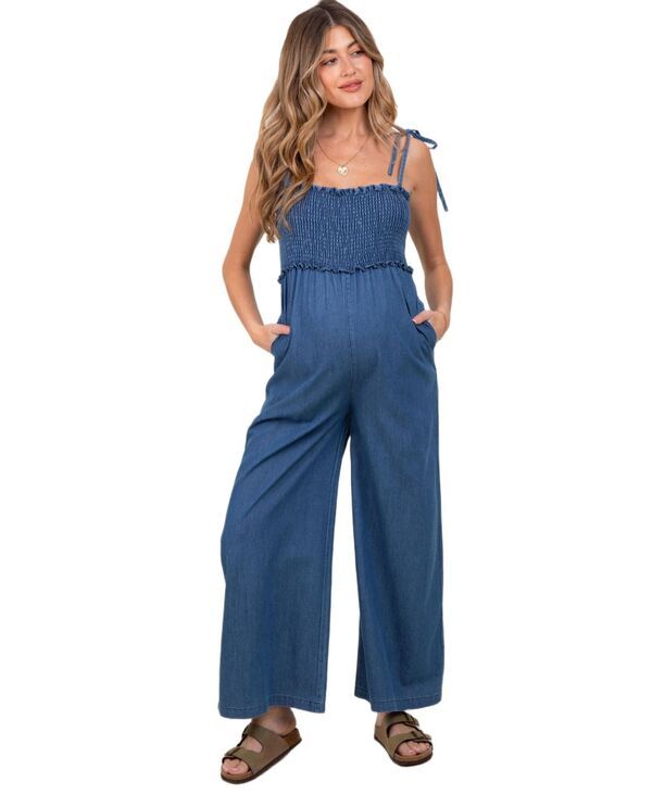 ピンクブラッシュ レディース トップス ジャンプスーツ シャーリング マタニティ Pinkblush Maternity Chambray Shoulder Tie Smocked Jumpsuit