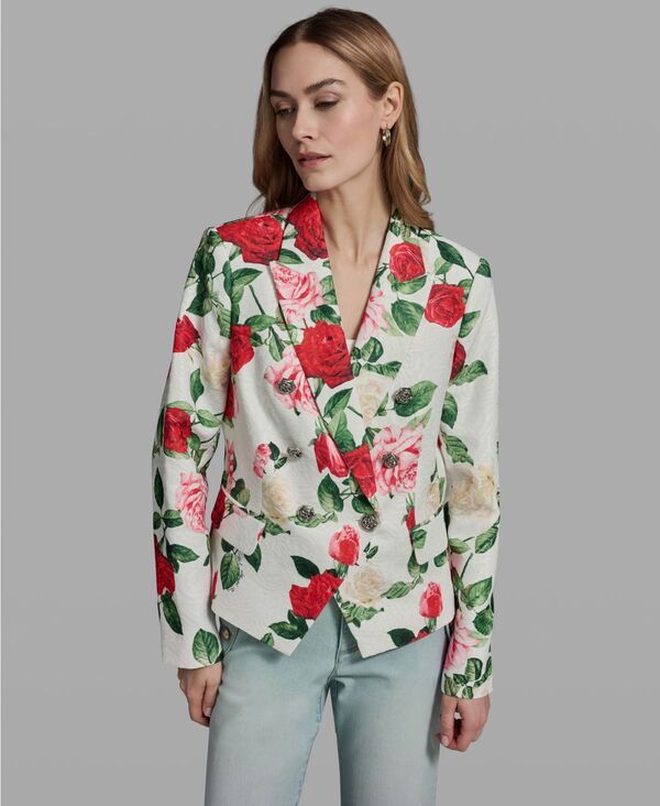 カール ラガーフェルド レディース アウター ジャケット・ブルゾン フラワー柄 プリント フラワー KARLAGERFELD PARIS Womens Floral Print Colla red J