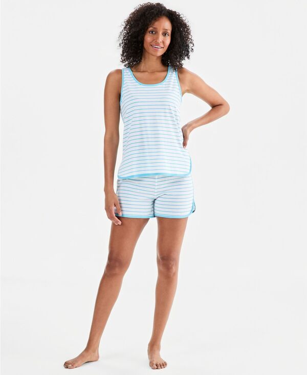 チャータークラブ レディース アンダーウェア ナイトウェア コットン Charter Club Womens Cotton Tank Short Pajama Set Pacific Stripe ス