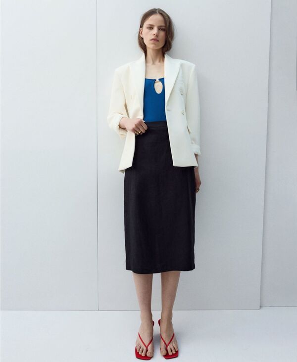 マンゴ レディース ボトムスカート ミディ リネン MANGO Womens Linen Midi Skirt Black ブラック
