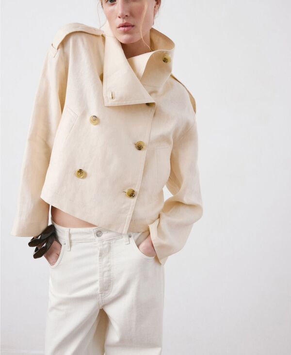 マンゴ レディース アウター コート リネン MANGO Womens FunnelNeck Linen Trench Coat Ecru エクリュ