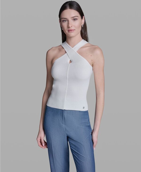 ビーシビージー レディース トップス タンクトップ ノースリーブ ホルター BCBG Womens Halter Neck Sleeveless Tank Top Whisper White ホワイト