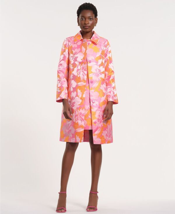 イザックミズラヒ レディース アウター コート フラワー柄 長袖 フラワー Isaac Mizrahi Womens LongSleeve Colla red Floral Trench Coat B