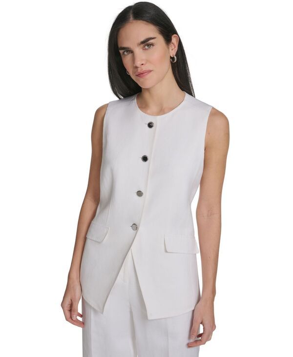 カルバンクライン レディース アウター ジャケット・ブルゾン ベスト Calvin Klein Womens ButtonFront Vest Jacket White ホワイト
