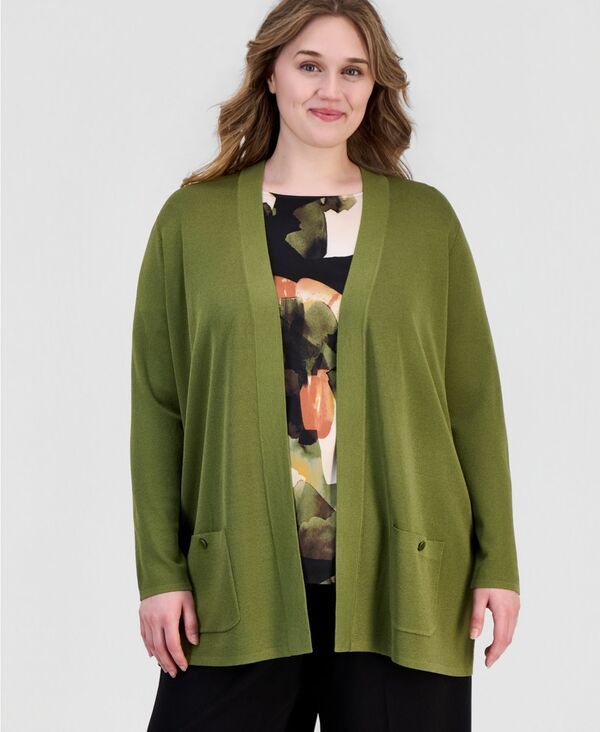 アンクライン レディース アウター ニット・セーター プラスサイズ カーディガン Anne Klein Plusize Malibu OpenFront Cardigan Bay Leaf