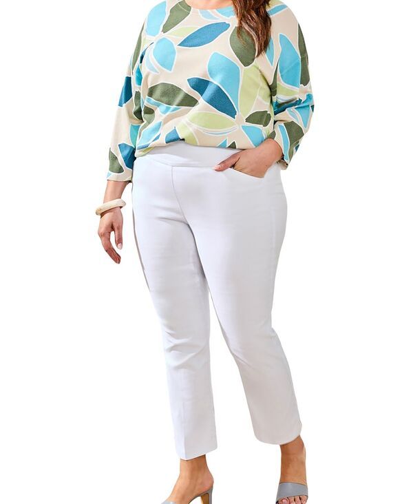 トリバル レディース ボトムス カジュアルパンツ プラスサイズ アンクル TRIBAL Plusize FlattenIt PullOn Ankle Pant White ホワイト
