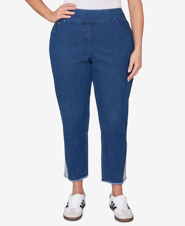 ルビーアールディー レディース ボトムス デニムパンツ スリムフィット プラスサイズ Ruby Rd Plusize Nautical Stripe Inset Slim Fit Jean Indig
