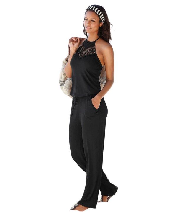 ラスカーナ レディース トップス ジャンプスーツ ホルター LASCANA Womens Crochet Halterneck Jumpsuit Black ブラック