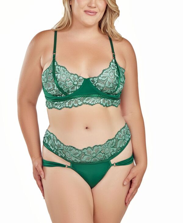 アイコレクション レディース アンダーウェア ナイトウェア プラスサイズ iCollection Plusize Underwire Brand Panty Lingerie Set Green グリ
