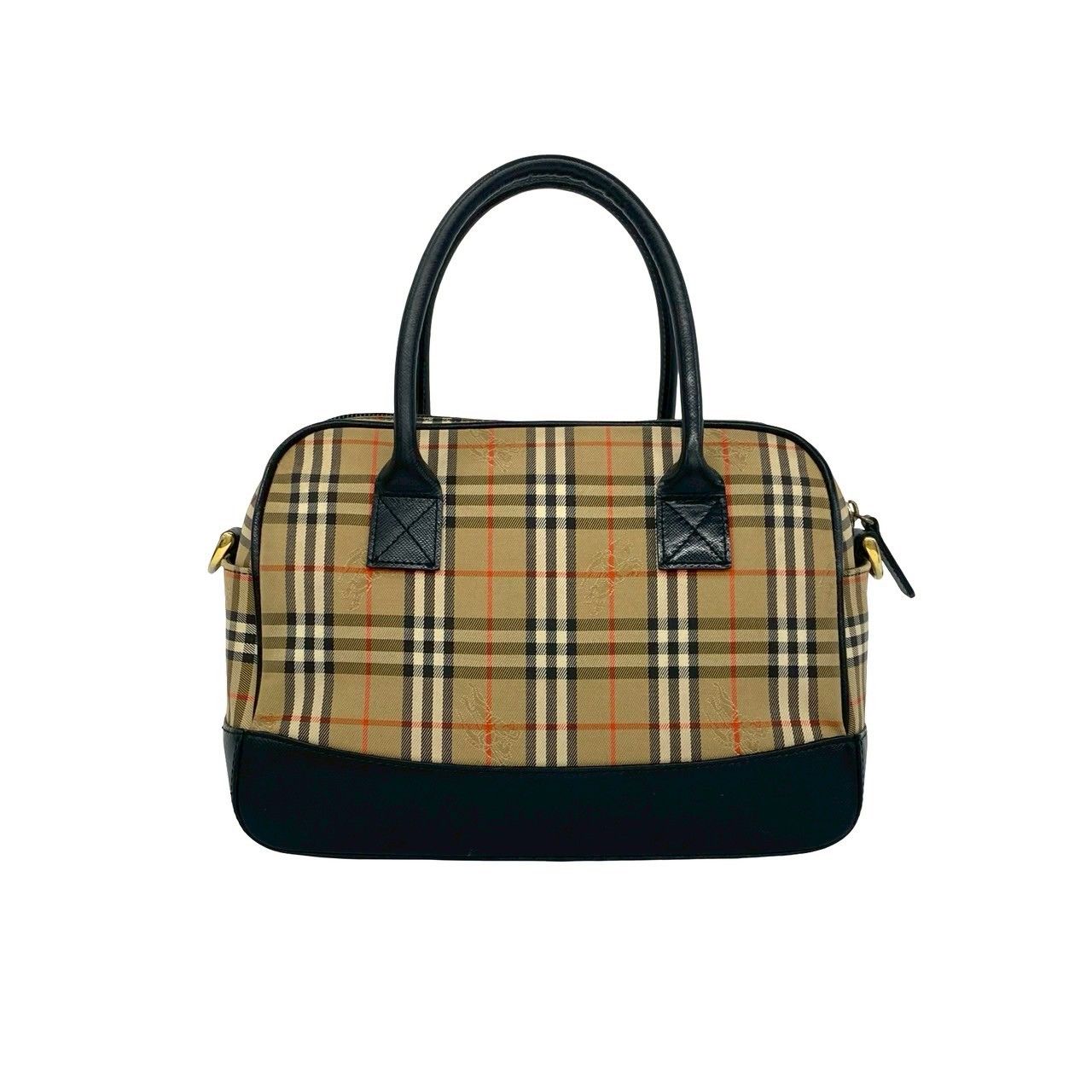 極 美品 BURBERRY バーバリー ノバチェック 柄 キャンバス レザー 本革