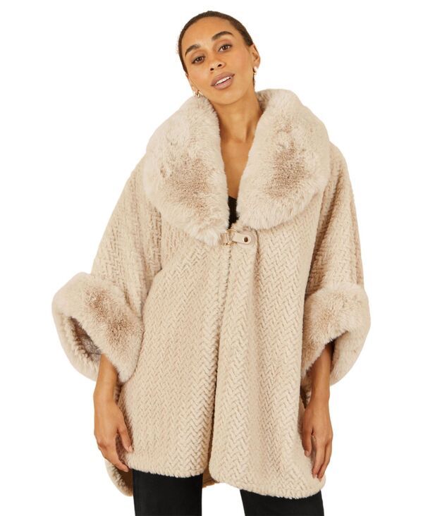 ユミキム レディース アウター コート ケープデザイン キャップ ケープ Yumi Womens Textu red Faux Fur Lined Cape Beige ベージュ